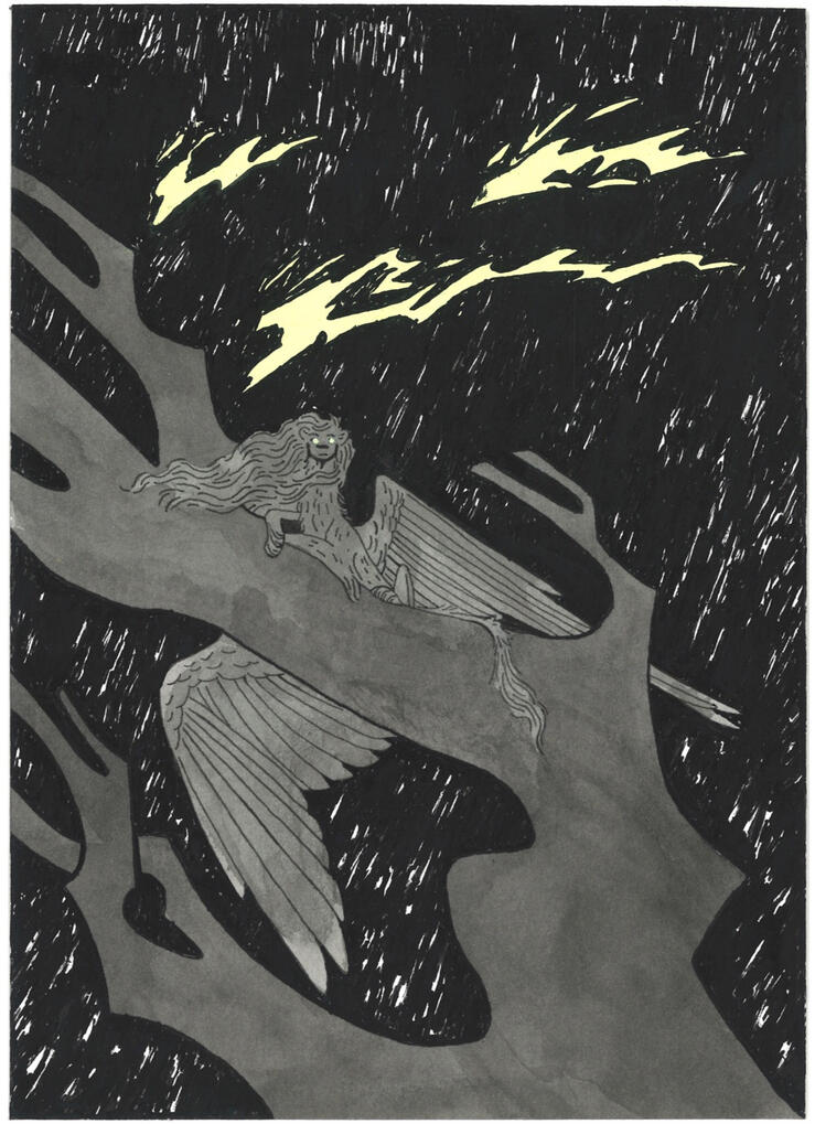 fine liner pens, fw ink, lit glow in the dark paint, and watercolor paper.